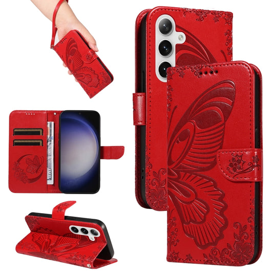 For Samsung Galaxy S25 / S24 5G Swallowtail Butterfly Embossed Leather Phone Case(Red) - Galaxy S25 5G Cases by buy2fix | Online Shopping UK | buy2fix