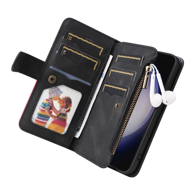 For Samsung Galaxy S25 / S24 5G Dual-color 9 Card Slots Zipper Wallet Leather Phone Case(Black) - Galaxy S25 5G Cases by buy2fix | Online Shopping UK | buy2fix