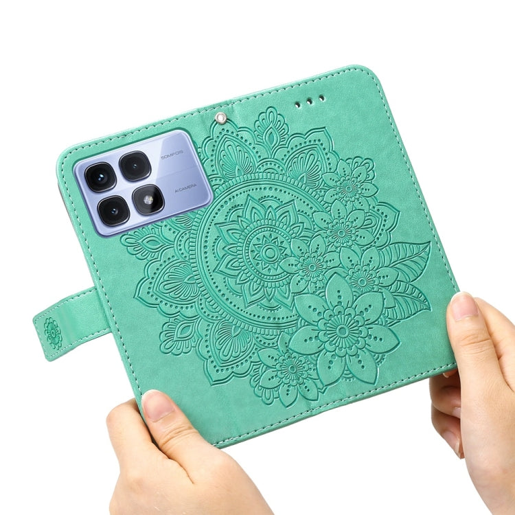 For Redmi K70 Ultra Seven-petal Flowers Embossing Leather Phone Case(Green) - Xiaomi Cases by buy2fix | Online Shopping UK | buy2fix