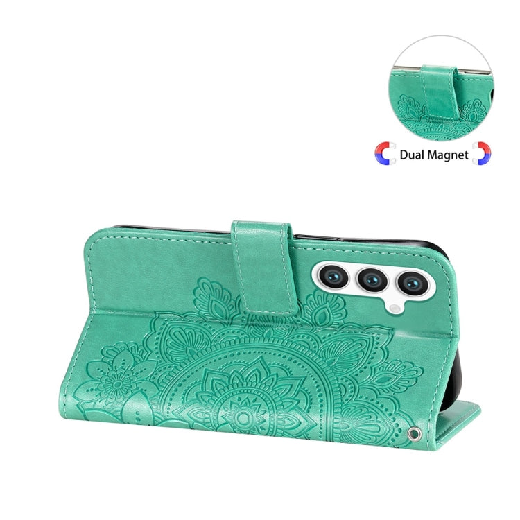 For Samsung Galaxy S25 5G Seven-petal Flowers Embossing Leather Phone Case(Green) - Galaxy S25 5G Cases by buy2fix | Online Shopping UK | buy2fix