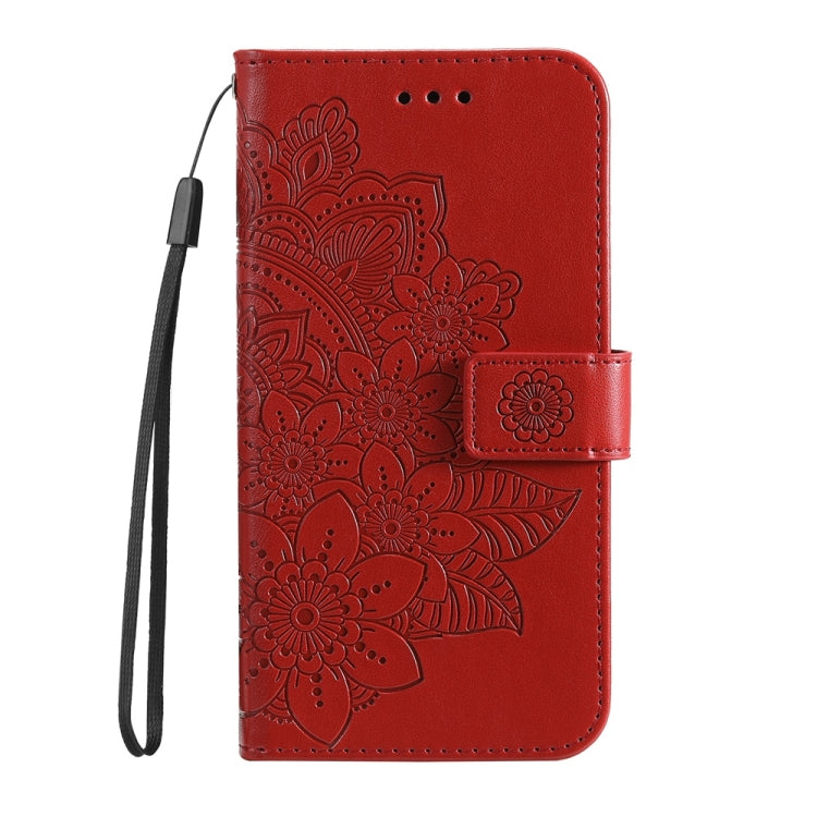 For Samsung Galaxy S25 5G Seven-petal Flowers Embossing Leather Phone Case(Red) - Galaxy S25 5G Cases by buy2fix | Online Shopping UK | buy2fix