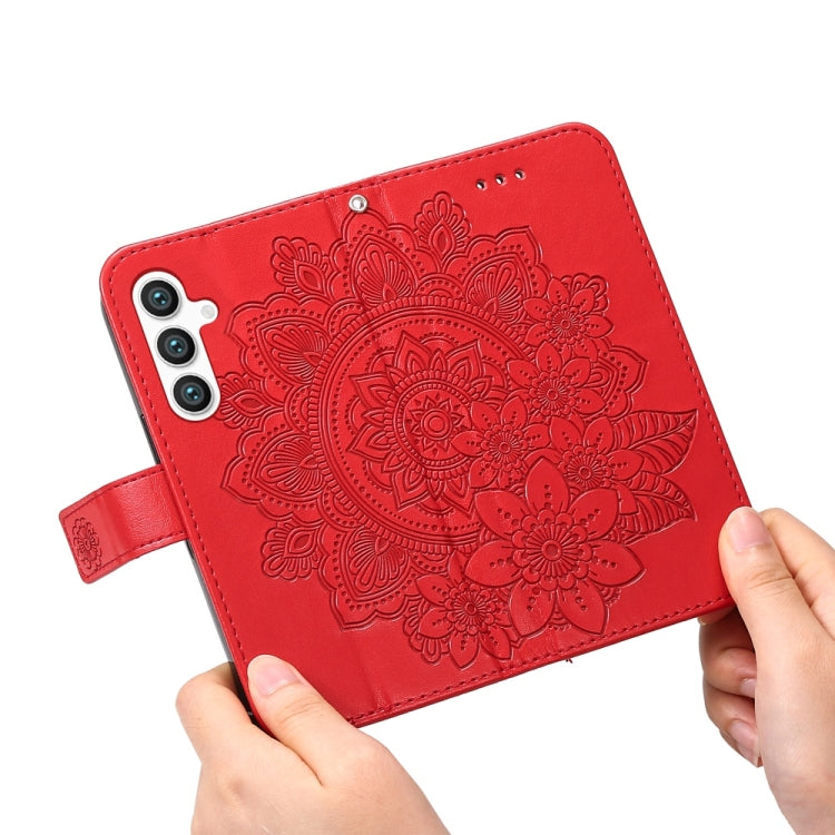 For Samsung Galaxy S25 5G Seven-petal Flowers Embossing Leather Phone Case(Red) - Galaxy S25 5G Cases by buy2fix | Online Shopping UK | buy2fix