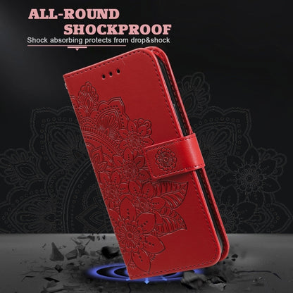 For Samsung Galaxy S25 5G Seven-petal Flowers Embossing Leather Phone Case(Red) - Galaxy S25 5G Cases by buy2fix | Online Shopping UK | buy2fix