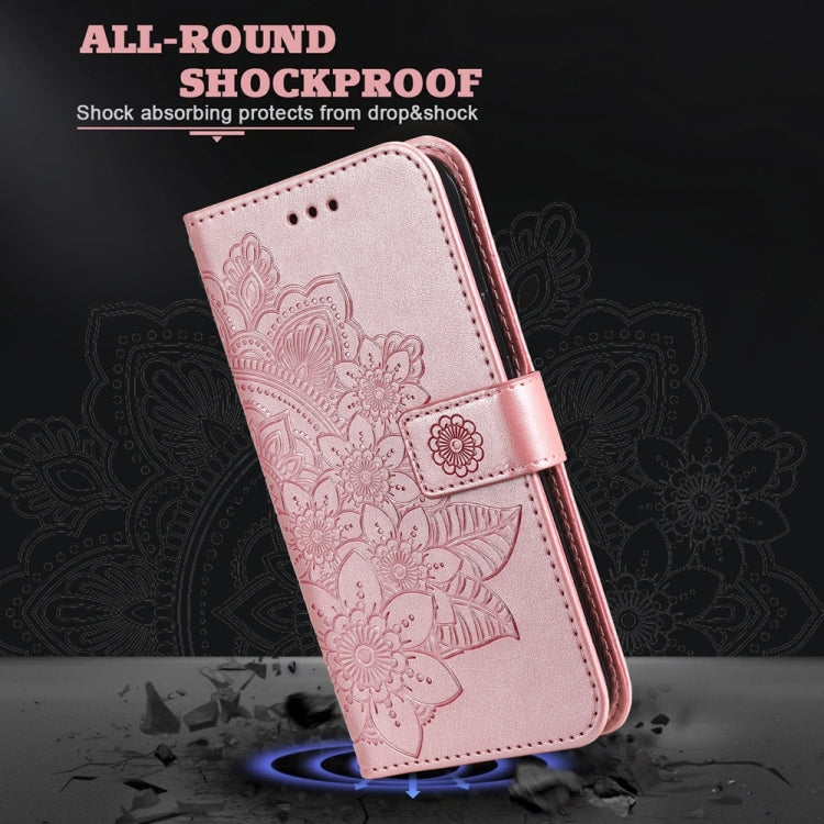 For Samsung Galaxy S25 5G Seven-petal Flowers Embossing Leather Phone Case(Rose Gold) - Galaxy S25 5G Cases by buy2fix | Online Shopping UK | buy2fix