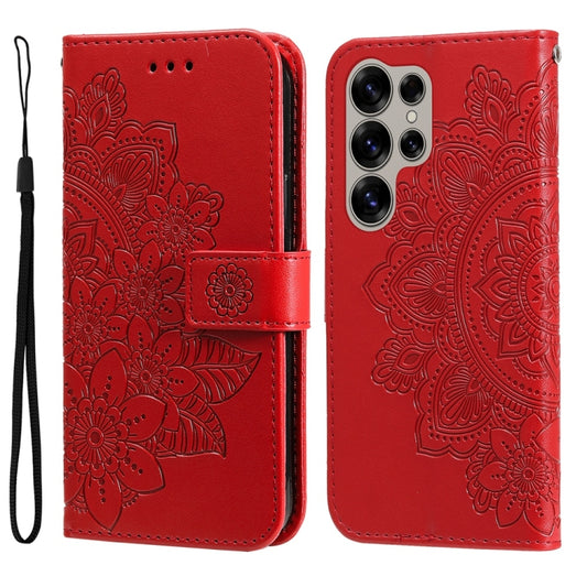 For Samsung Galaxy S25 Ultra 5G Seven-petal Flowers Embossing Leather Phone Case(Red) - Galaxy S25 Ultra 5G Cases by buy2fix | Online Shopping UK | buy2fix