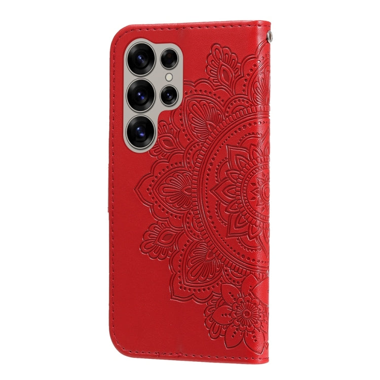 For Samsung Galaxy S25 Ultra 5G Seven-petal Flowers Embossing Leather Phone Case(Red) - Galaxy S25 Ultra 5G Cases by buy2fix | Online Shopping UK | buy2fix