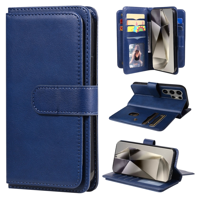 For Samsung Galaxy S25 Ultra 5G Multi-Function Wallet 10 Card Slots Leather Phone Case(Dark Blue) - Galaxy S25 Ultra 5G Cases by buy2fix | Online Shopping UK | buy2fix