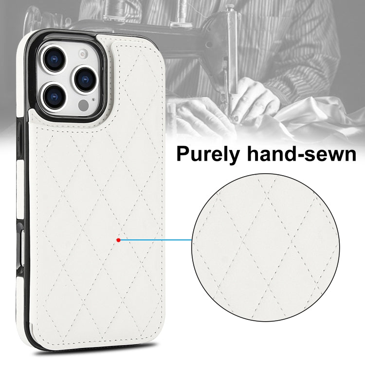 For iPhone 16 Pro Max Double Buckle Rhombic PU Leather Phone Case(White) - iPhone 16 Pro Max Cases by buy2fix | Online Shopping UK | buy2fix