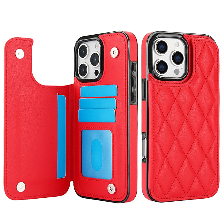 For iPhone 16 Pro Max Double Buckle Rhombic PU Leather Phone Case(Red) - iPhone 16 Pro Max Cases by buy2fix | Online Shopping UK | buy2fix