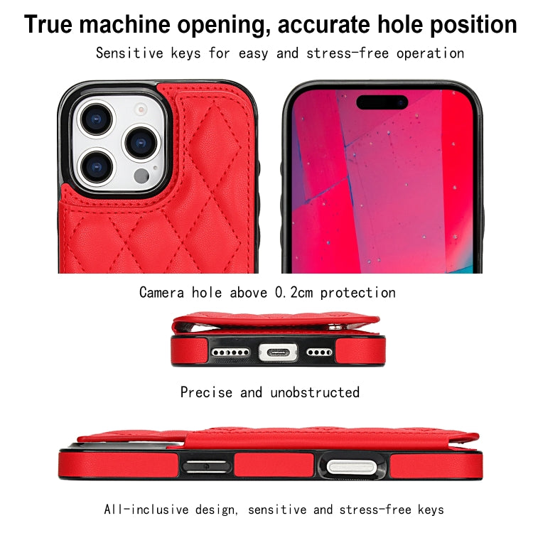 For iPhone 16 Pro Max Double Buckle Rhombic PU Leather Phone Case(Red) - iPhone 16 Pro Max Cases by buy2fix | Online Shopping UK | buy2fix