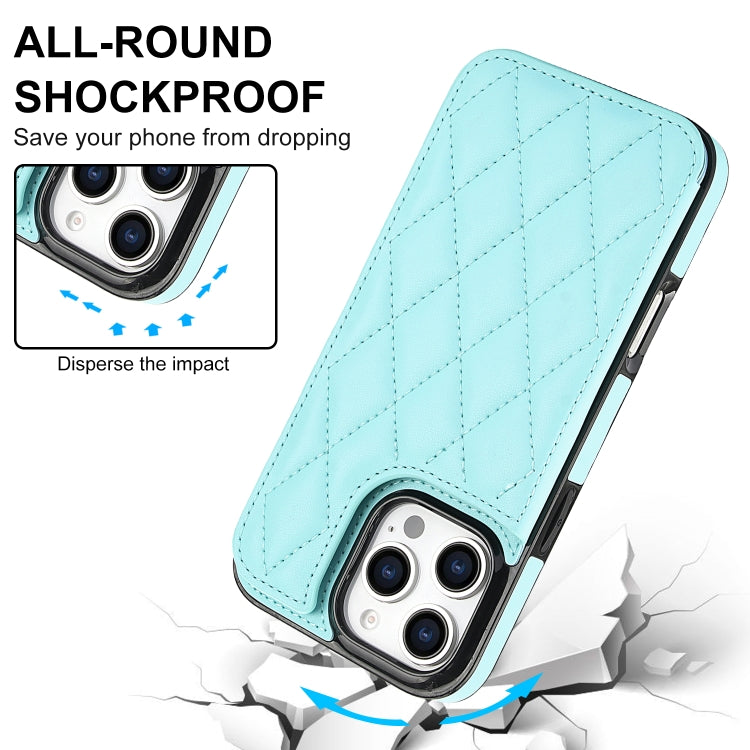 For iPhone 16 Pro Max Double Buckle Rhombic PU Leather Phone Case(Blue) - iPhone 16 Pro Max Cases by buy2fix | Online Shopping UK | buy2fix