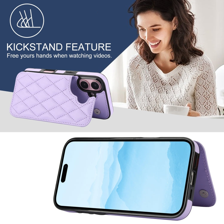 For iPhone 16 Plus Double Buckle Rhombic PU Leather Phone Case(Purple) - iPhone 16 Plus Cases by buy2fix | Online Shopping UK | buy2fix