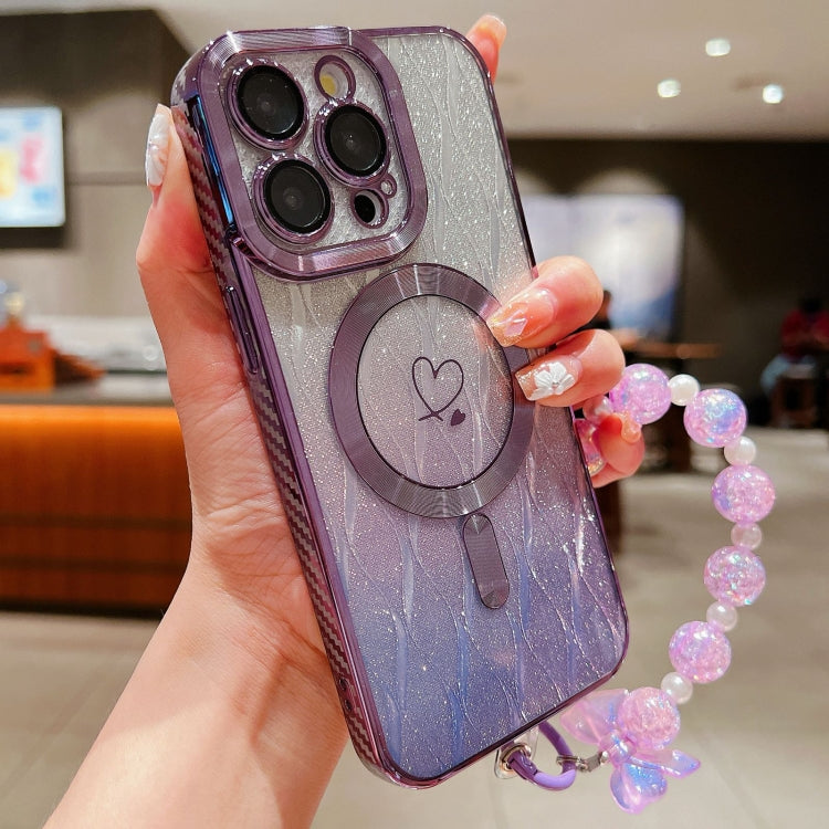 For iPhone 11 Pro Loves Leaves Gradient Glitter Bracelets Carbon Fiber Magsafe TPU Phone Case(Purple) - iPhone 11 Pro Cases by buy2fix | Online Shopping UK | buy2fix