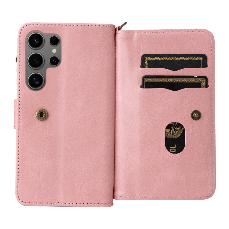 For Samsung Galaxy S25 Ultra 5G Skin Feel Multi Card Slots Zipper Wallet Leather Phone Case(Pink) - Galaxy S25 Ultra 5G Cases by buy2fix | Online Shopping UK | buy2fix