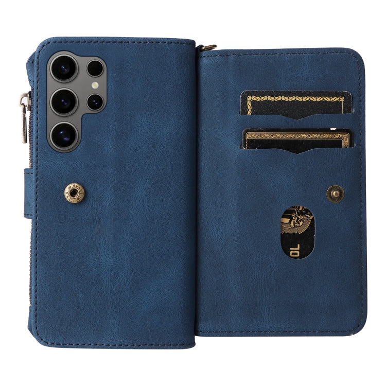 For Samsung Galaxy S25 Ultra 5G Skin Feel Multi Card Slots Zipper Wallet Leather Phone Case(Blue) - Galaxy S25 Ultra 5G Cases by buy2fix | Online Shopping UK | buy2fix