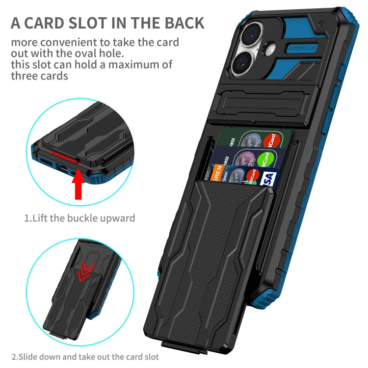 For iPhone 16 Kickstand Armor Card Wallet Phone Case(Blue) - iPhone 16 Cases by buy2fix | Online Shopping UK | buy2fix