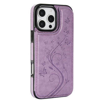 For iPhone 16 Pro Double Buckle Butterfly Embossing PU Phone Case(Purple) - iPhone 16 Pro Cases by buy2fix | Online Shopping UK | buy2fix