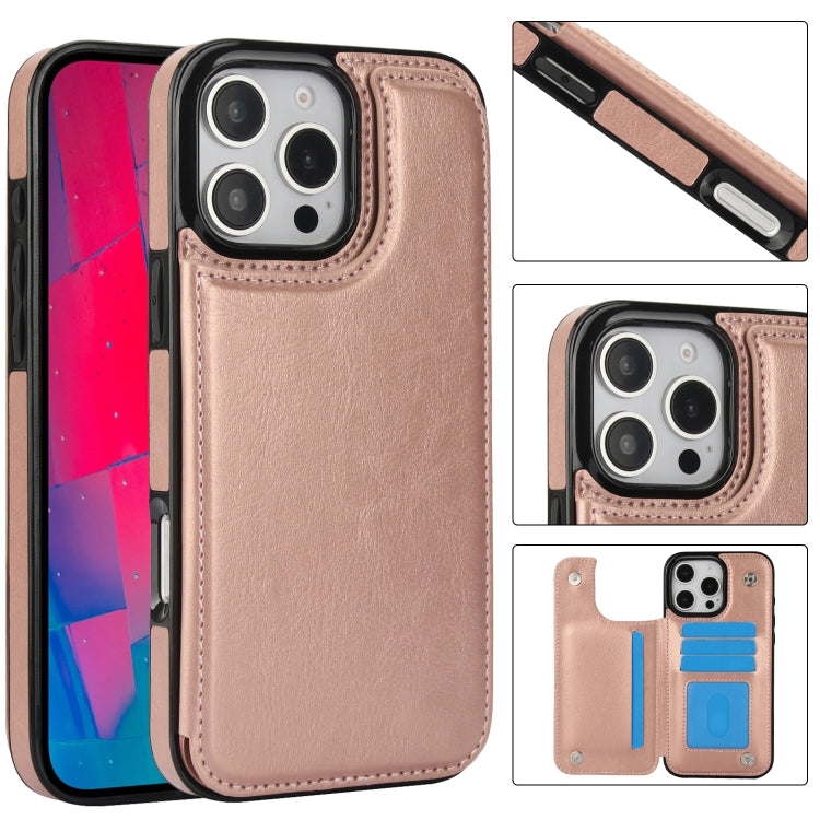 For iPhone 16 Pro Max Double Buckle Crazy Horse Texture PU Phone Case(Rose Gold) - iPhone 16 Pro Max Cases by buy2fix | Online Shopping UK | buy2fix