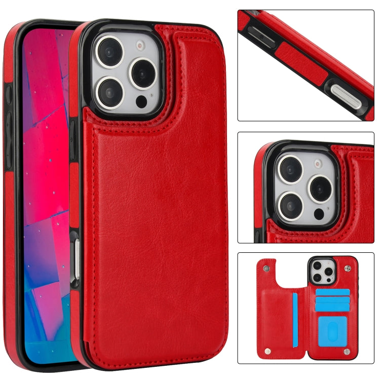 For iPhone 16 Pro Double Buckle Crazy Horse Texture PU Phone Case(Red) - iPhone 16 Pro Cases by buy2fix | Online Shopping UK | buy2fix