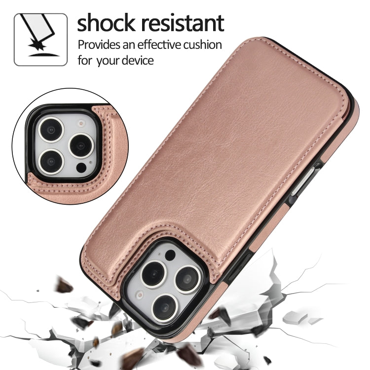 For iPhone 16 Pro Double Buckle Crazy Horse Texture PU Phone Case(Rose Gold) - iPhone 16 Pro Cases by buy2fix | Online Shopping UK | buy2fix