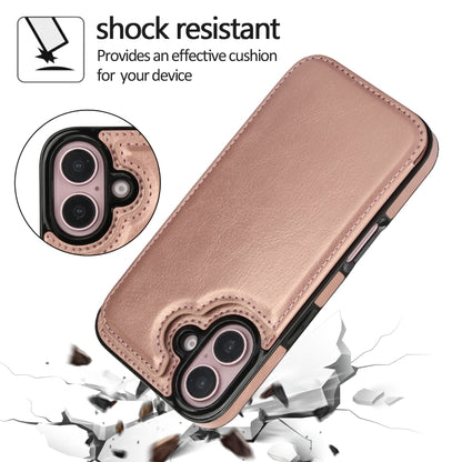 For iPhone 16 Double Buckle Crazy Horse Texture PU Phone Case(Rose Gold) - iPhone 16 Cases by buy2fix | Online Shopping UK | buy2fix