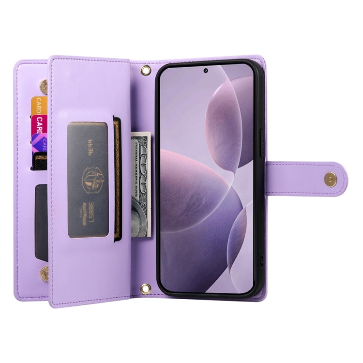 For Redmi K70 Nine Card-slot Zipper Wallet Bag Leather Phone Case(Purple) - K70 Cases by buy2fix | Online Shopping UK | buy2fix