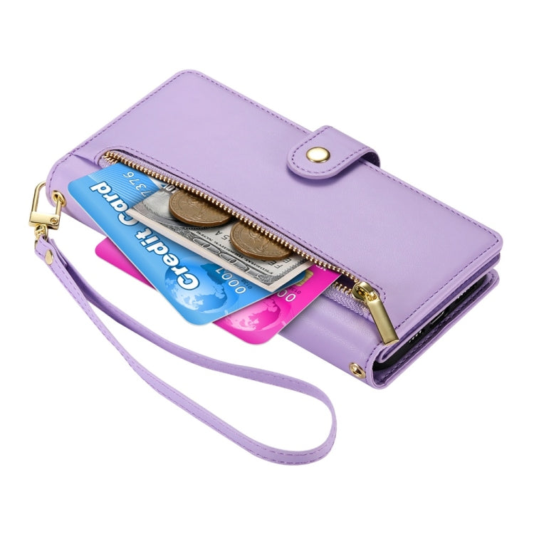 For Redmi K70 Nine Card-slot Zipper Wallet Bag Leather Phone Case(Purple) - K70 Cases by buy2fix | Online Shopping UK | buy2fix