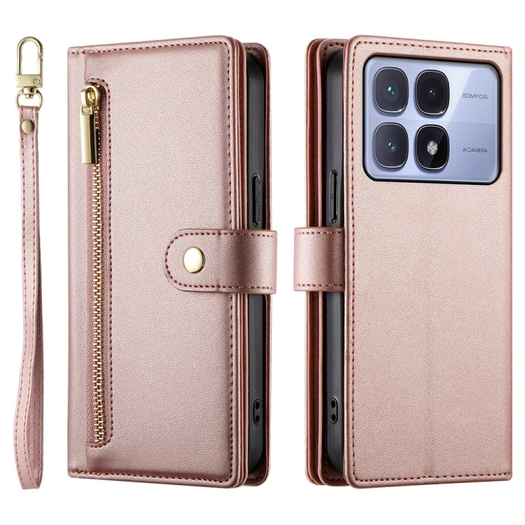 For Redmi K70 Ultra Nine Card-slot Zipper Wallet Bag Leather Phone Case(Pink) - Xiaomi Cases by buy2fix | Online Shopping UK | buy2fix