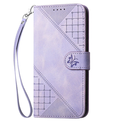 For OnePlus 11 YX0080 Grid Butterfly Embossed Pattern Flip Leather Phone Case with Lanyard(Light Purple) - OnePlus Cases by buy2fix | Online Shopping UK | buy2fix