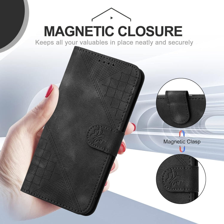 For Redmi K70 YX0080 Grid Butterfly Embossed Pattern Flip Leather Phone Case with Lanyard(Black) - K70 Cases by buy2fix | Online Shopping UK | buy2fix