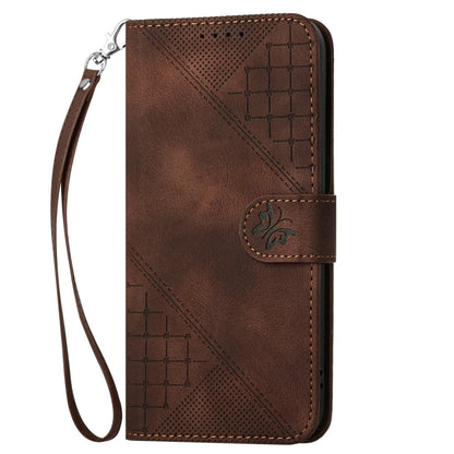 For Redmi K70 YX0080 Grid Butterfly Embossed Pattern Flip Leather Phone Case with Lanyard(Coffee) - K70 Cases by buy2fix | Online Shopping UK | buy2fix