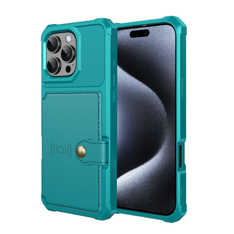 For iPhone 16 Pro Max Magnetic Wallet Card Bag Leather Phone Case(Cyan) - iPhone 16 Pro Max Cases by buy2fix | Online Shopping UK | buy2fix