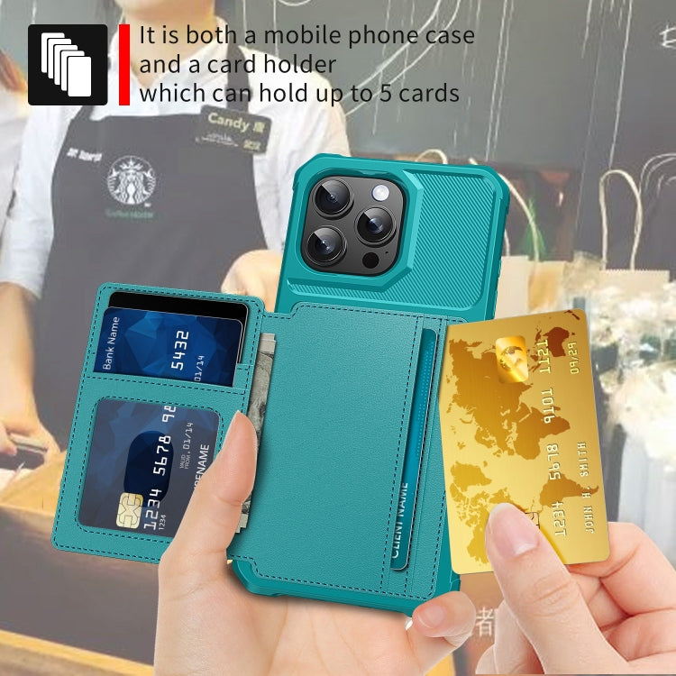 For iPhone 16 Pro Max Magnetic Wallet Card Bag Leather Phone Case(Cyan) - iPhone 16 Pro Max Cases by buy2fix | Online Shopping UK | buy2fix