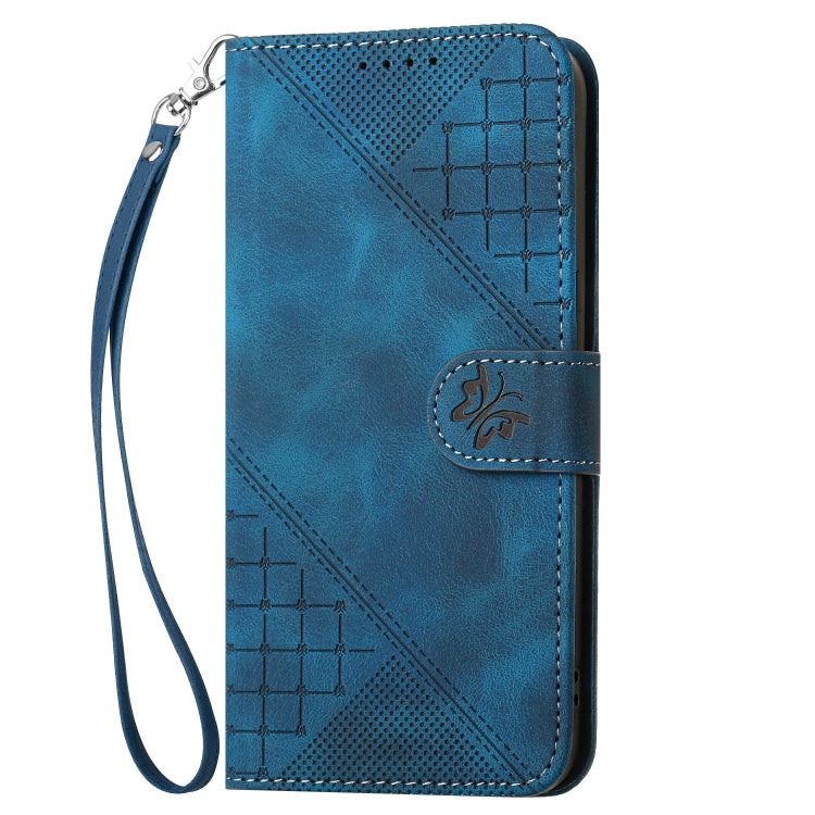 For Motorola Moto G Power 5G 2024 YX0080 Grid Butterfly Embossed Pattern Flip Leather Phone Case with Lanyard(Dark Blue) - Motorola Cases by buy2fix | Online Shopping UK | buy2fix