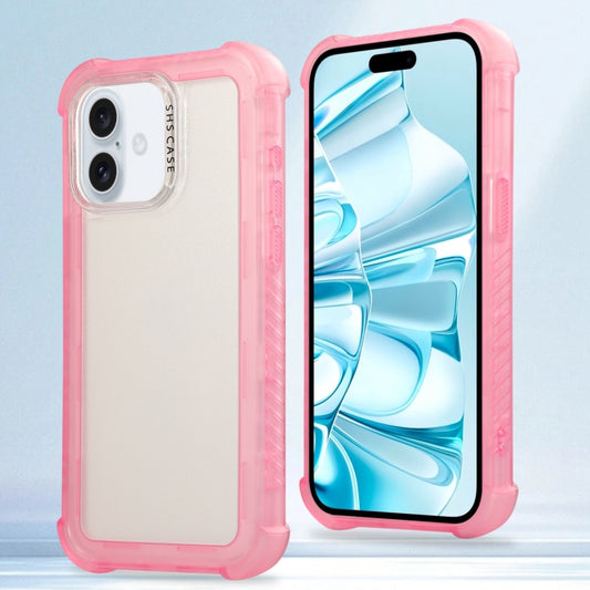 For iPhone 16 Transparent Matte TPU Hybrid PC 3-in-1 Phone Case(Pink) - iPhone 16 Cases by buy2fix | Online Shopping UK | buy2fix