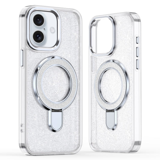 For iPhone 16 Plus Glitter Ring Holder MagSafe Phone Case(White) - iPhone 16 Plus Cases by buy2fix | Online Shopping UK | buy2fix