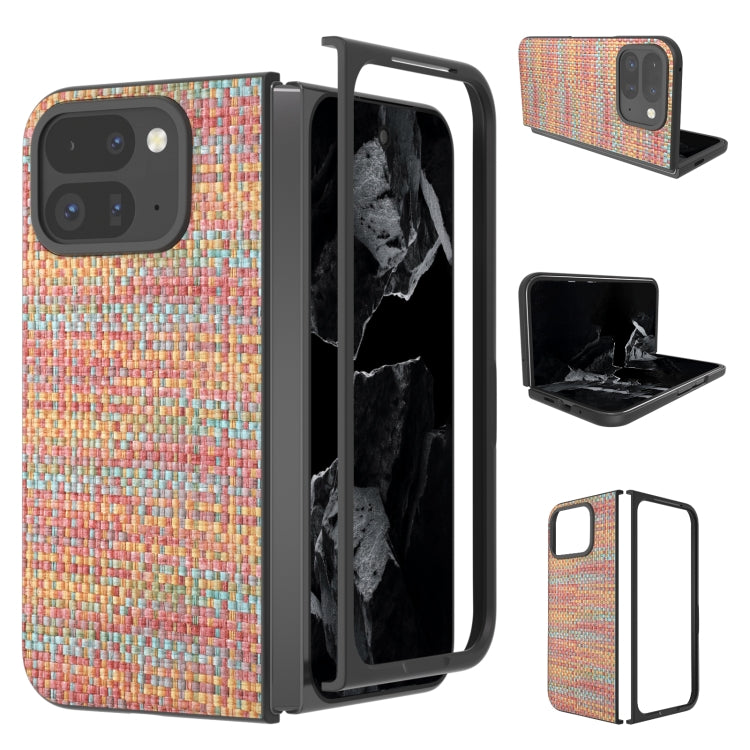 For Google Pixel 9 Pro Fold Black Frame Color Lattice Texture PU Phone Case(Tangerine) - Google Cases by buy2fix | Online Shopping UK | buy2fix