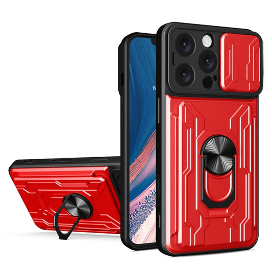 For iPhone 16 Pro Max Sliding Camshield TPU+PC Phone Case with Card Slot(Red) - iPhone 16 Pro Max Cases by buy2fix | Online Shopping UK | buy2fix