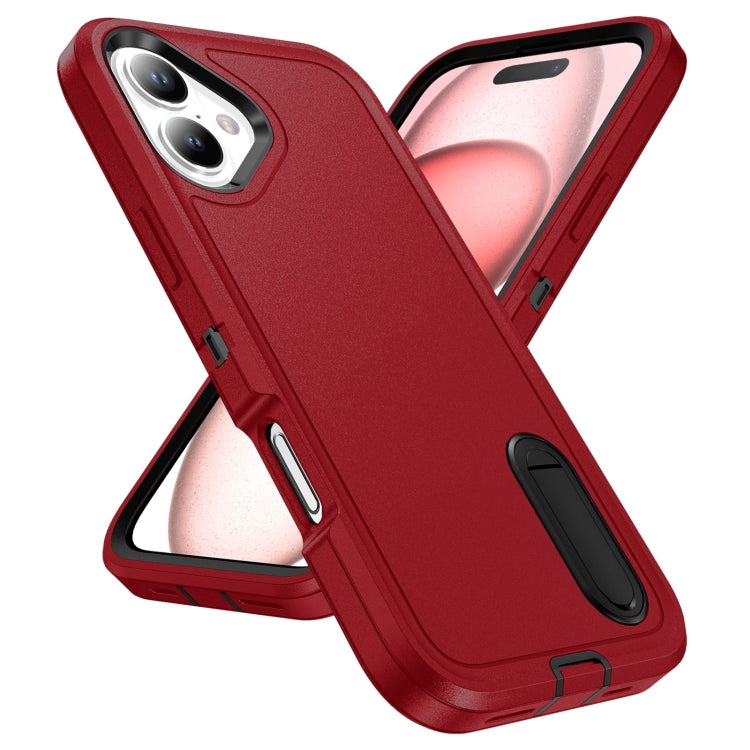 For iPhone 16 Rugged PC + Silicone Phone Case with Holder(Red+Black) - iPhone 16 Cases by buy2fix | Online Shopping UK | buy2fix