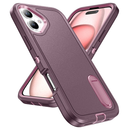 For iPhone 16 Rugged PC + Silicone Phone Case with Holder(Purple+Pink) - iPhone 16 Cases by buy2fix | Online Shopping UK | buy2fix