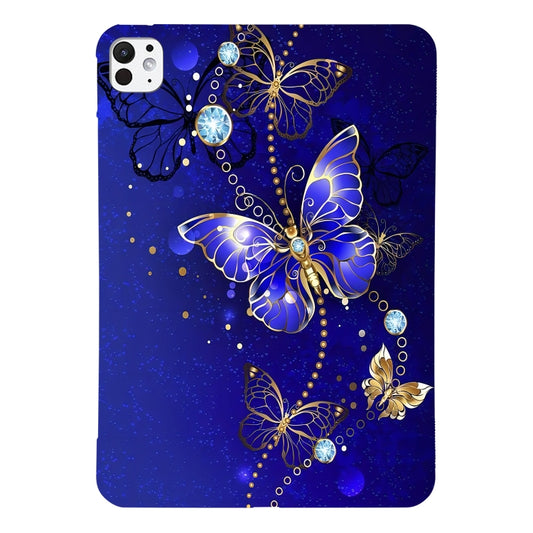 For iPad Pro 13 2024 Color Painting Pattern Smart Tablet TPU Case(Blue Butterfly) - iPad Pro 13 2024 Cases by buy2fix | Online Shopping UK | buy2fix