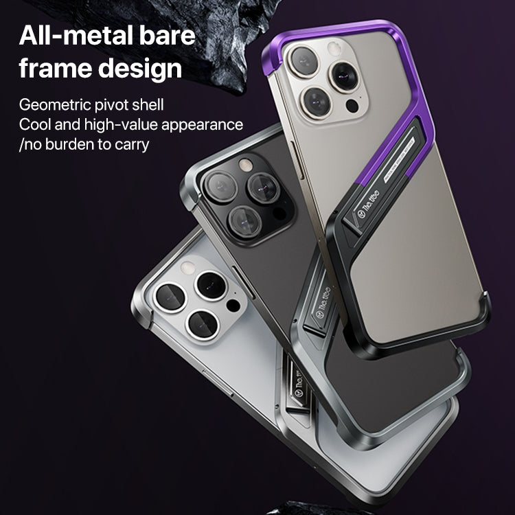 For iPhone 16 S-shaped Stand Frameless Metal Phone Case(Black Purple) - iPhone 16 Cases by buy2fix | Online Shopping UK | buy2fix