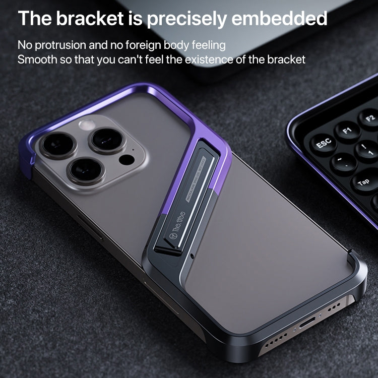 For iPhone 14 Pro Max S-shaped Stand Frameless Metal Phone Case(Black Purple) - iPhone 14 Pro Max Cases by buy2fix | Online Shopping UK | buy2fix