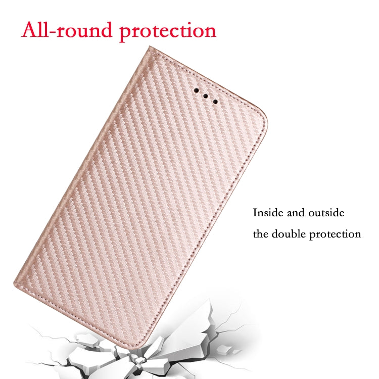 For iPhone 16 Pro Carbon Fiber Texture Magnetic Flip Leather Phone Case(Rose Gold) - iPhone 16 Pro Cases by buy2fix | Online Shopping UK | buy2fix