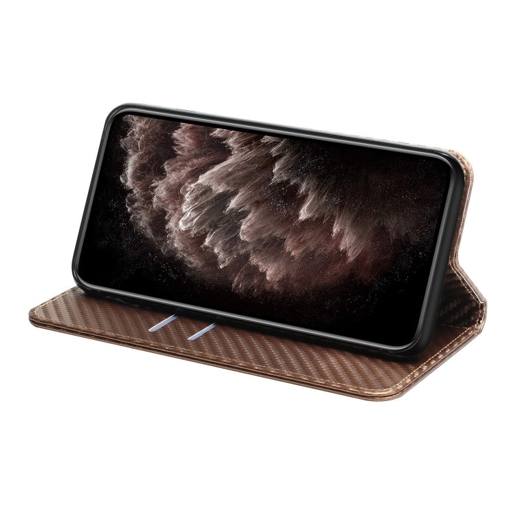 For iPhone 16 Carbon Fiber Texture Magnetic Flip Leather Phone Case(Brown) - iPhone 16 Cases by buy2fix | Online Shopping UK | buy2fix