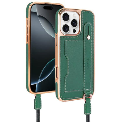 For iPhone 16 Pro VIETAO Card Slot Wristband Phone Case with Lanyard(Green) - iPhone 16 Pro Cases by VIETAO | Online Shopping UK | buy2fix