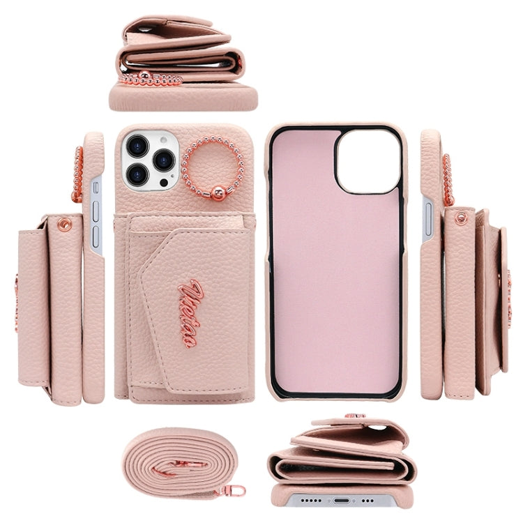 For iPhone 15 Pro Max VIETAO Ring Holder Wallet PU Phone Case with Lanyard(Pink) - iPhone 15 Pro Max Cases by VIETAO | Online Shopping UK | buy2fix