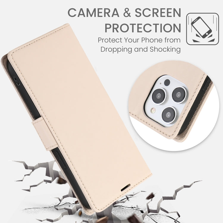 For iPhone 16 Pro Side Buckle RFID Anti-theft Leather Phone Case(Apricot) - iPhone 16 Pro Cases by buy2fix | Online Shopping UK | buy2fix