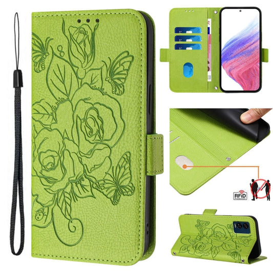 For Nothing CMF Phone 1 Embossed Rose RFID Anti-theft Leather Phone Case(Green) - More Brand by buy2fix | Online Shopping UK | buy2fix