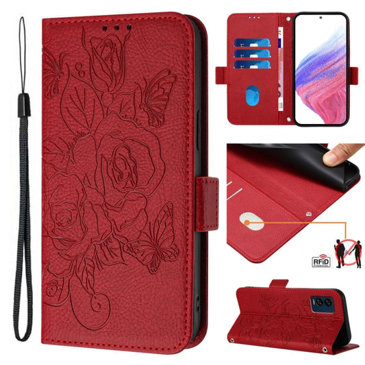 For Nothing CMF Phone 1 Embossed Rose RFID Anti-theft Leather Phone Case(Red) - More Brand by buy2fix | Online Shopping UK | buy2fix